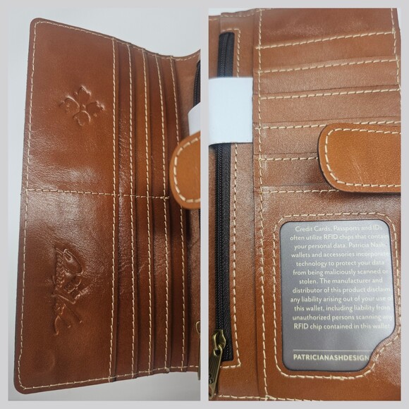 Patricia Nash Valentia II RFID Bifold Magnetic Snap Wallet Wristlet Tan NWT $109 - Picture 4 of 8